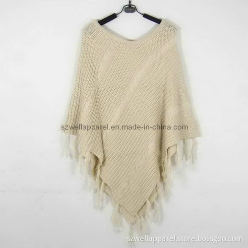 Ladies' Fashion Crochet Knitted Poncho (SZWA-0903)